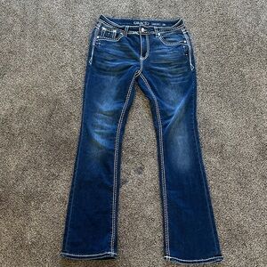 Grace in LA Dark Blue Bootcut Jeans with Contrast Stitching